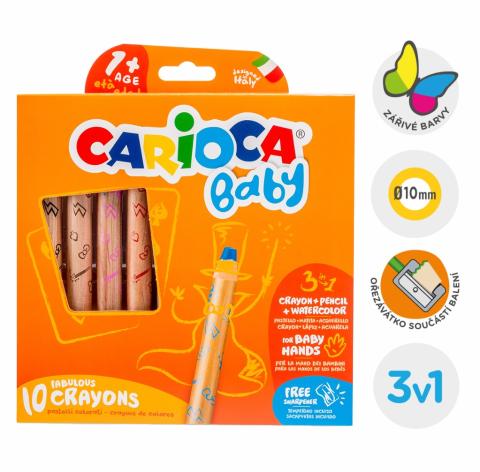 Pastelky voskové Carioca pro nejmenší 3v1 10barev + ořezávátko